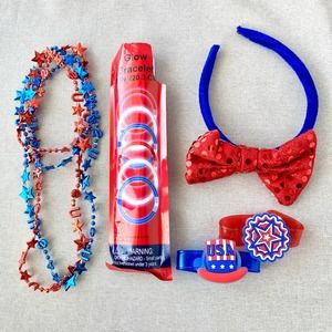 July 4 Patriotic USA Party Favors - Glow Sticks, Headband, Necklaces, Bracelets